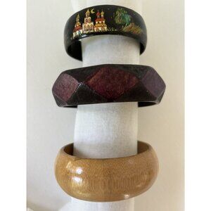 Wooden Bracelets 1 Natural 1 Dark Purplish 1 Black Hand Painted